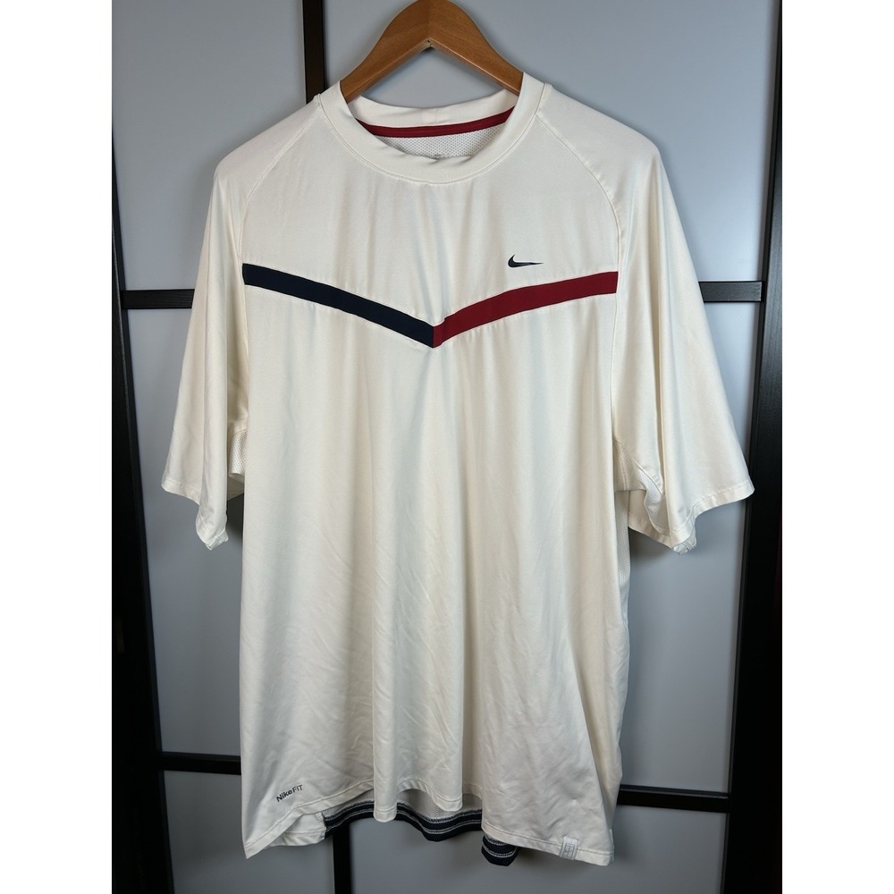 Nike Dri-FIT Performance Shirt Mens XL White Red Black V-Stripe Activewear Y2K